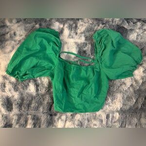SHEIN Green Puff Sleeve Crop Top